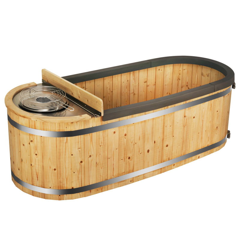 ALEKO 2-Person Natural Pine Wood Fired Hot Tub with Charcoal Stove